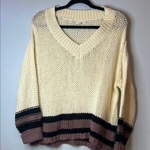 NWOT Promesa Women’s Cozy Cream, Purple, Black Knit Oversized Sweater Size Small